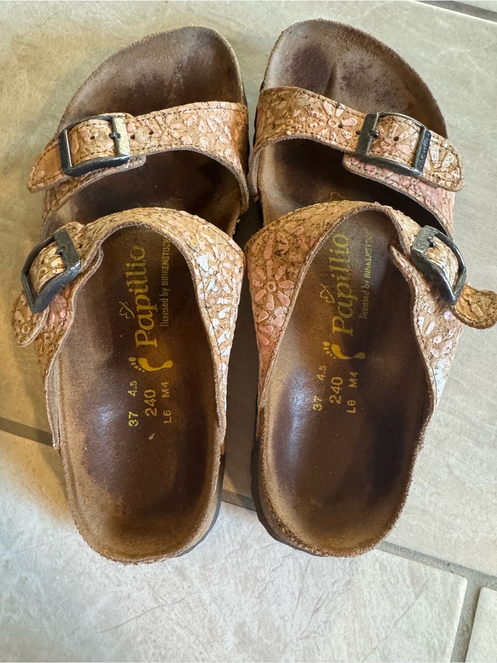 Birkenstock Papillio Floral Cork Slide Sandals in Pinkish Tan